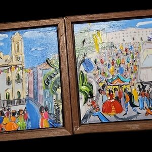 OLINDA BRAZIL IMPRESSIONIST FREVO FOLK ART OIL PAINTING SIGNED ROBERTO COSTA